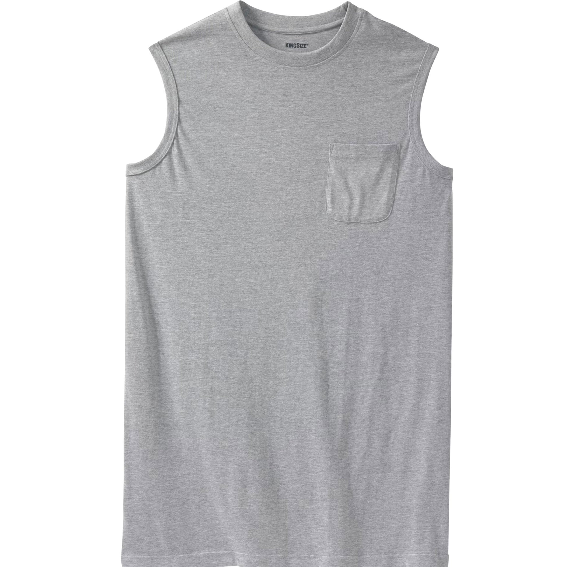 Heather grey lightweight muscle tee with chest pocket and sleeveless design