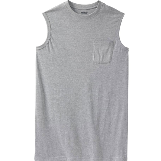 Heather grey lightweight muscle tee with chest pocket and sleeveless design