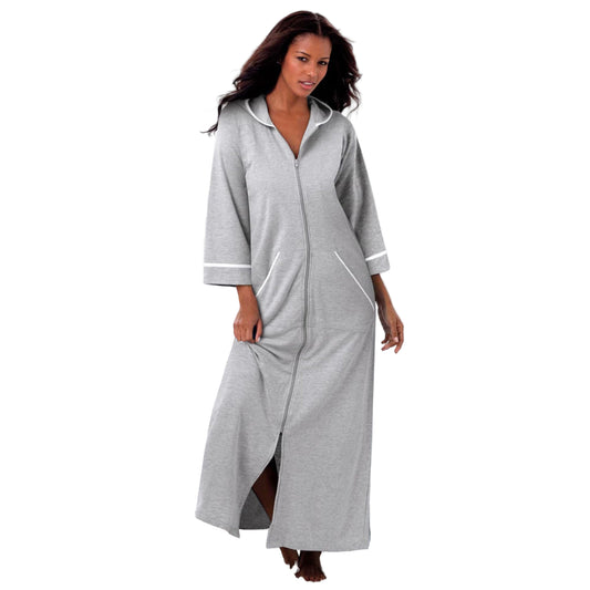 Flat-lay of Heather Grey Long French Terry Robe on neutral background