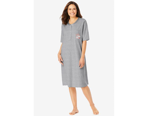 Heather Grey Scroll Heart Satin Trim Cotton Sleepshirt PSW-7361