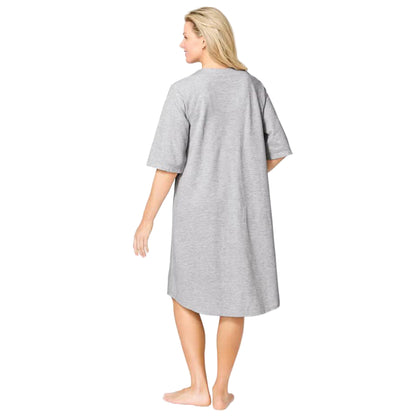 Flat-lay of Heather Grey French Terry Zip-Front Robe on neutral background