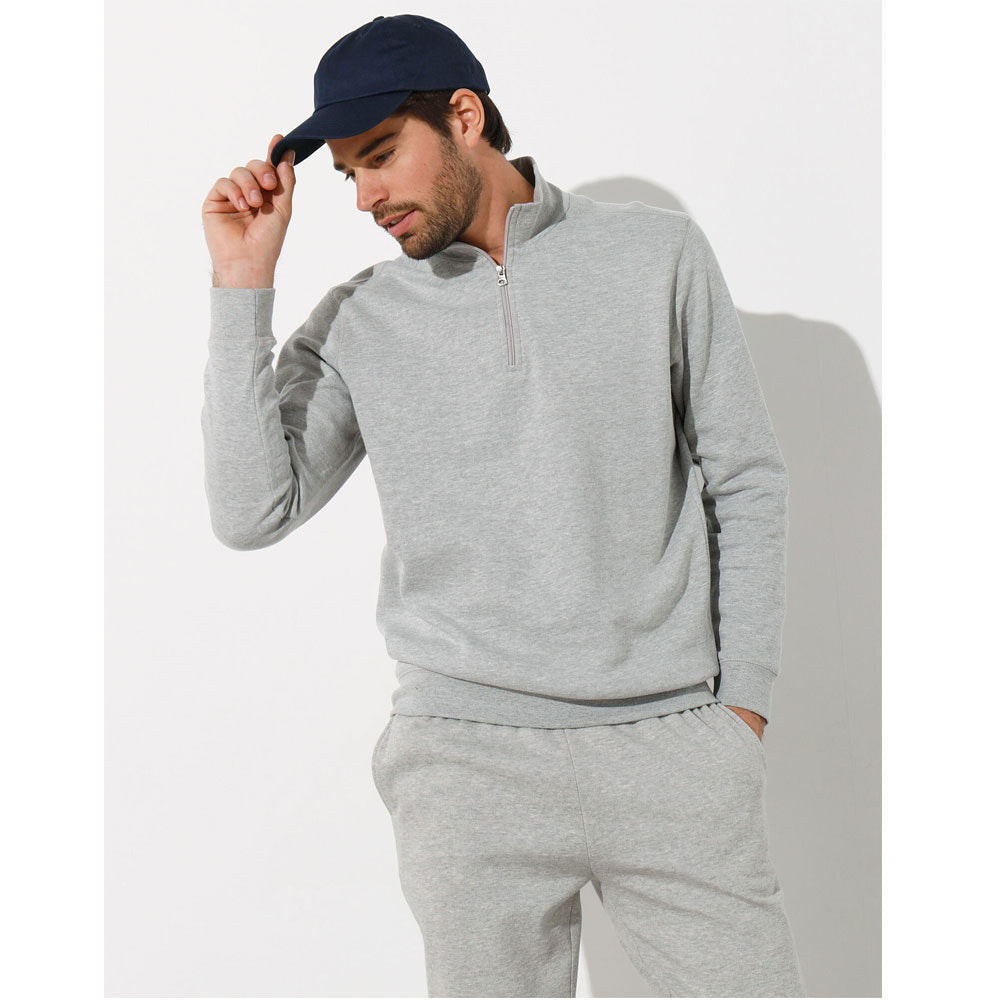 Heather Grey Zip-Up Trucker Collar Fleece Sweatshirt PSM-8925