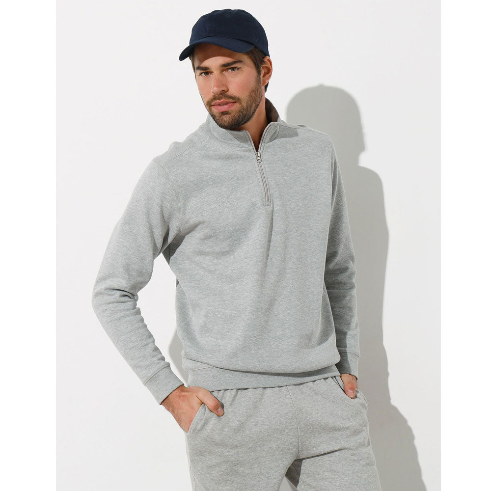 Heather Grey Zip-Up Trucker Collar Fleece Sweatshirt PSM-8925