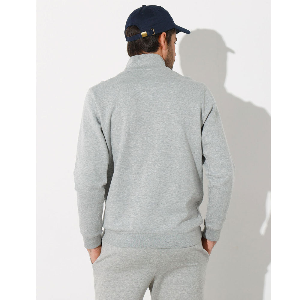 Heather Grey Zip-Up Trucker Collar Fleece Sweatshirt PSM-8925