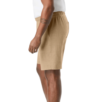 Heather Khaki Lightweight Jersey Shorts with an elastic waistband, adjustable drawstring, and soft, breathable fabric for all-day comfort and ease of movement.