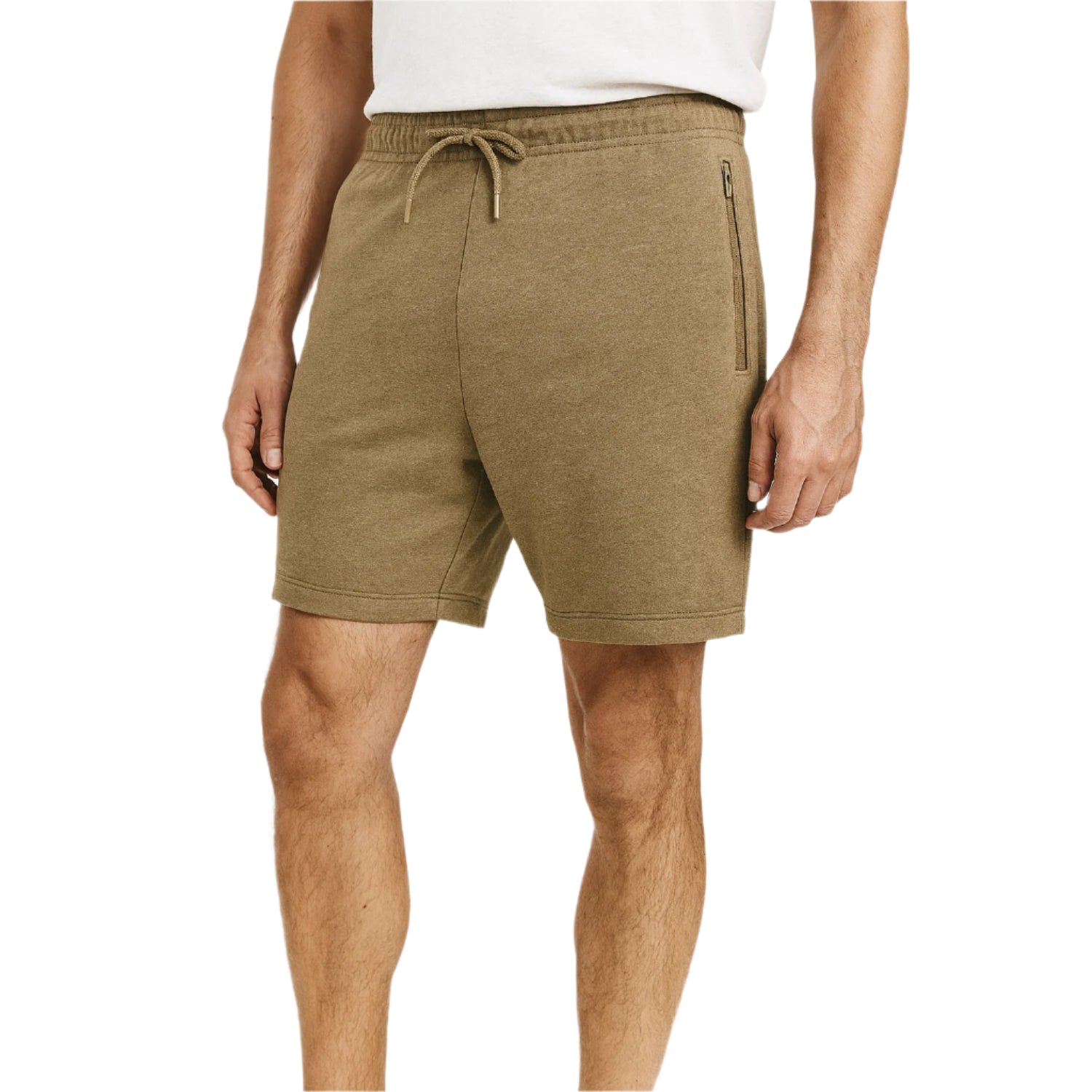 Heather Khaki plus size terry shorts with side-zip pockets and elastic waist