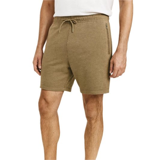 Heather Khaki plus size terry shorts with side-zip pockets and elastic waist