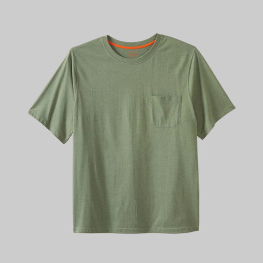 Heather Moss Big & Tall Size Pocket Crewneck T-Shirt with chest pocket, crewneck design, and soft breathable fabric for everyday casual wear.