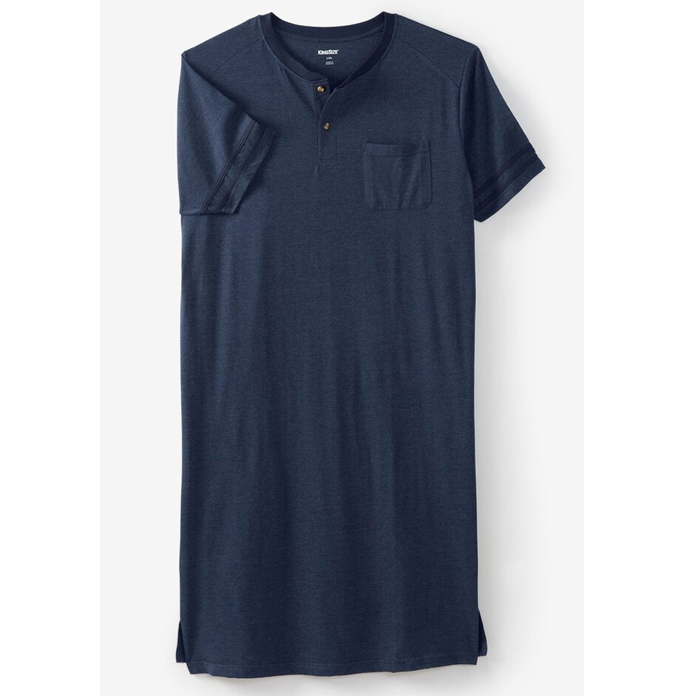 Heather Navy Short Sleeve Henley Nightshirt PSM-7002