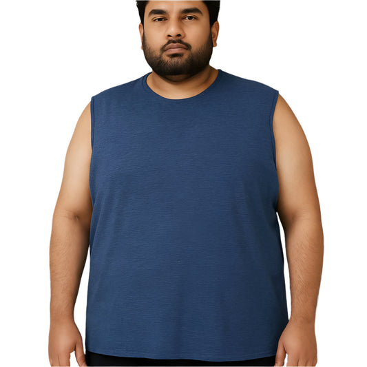 Heather Navy Sleeveless Cotton Muscle Tee 