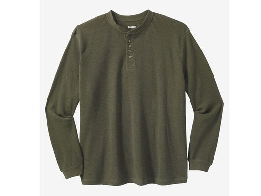 Heather Olive Waffle Knit Thermal Henley T-Shirt PSM-3855