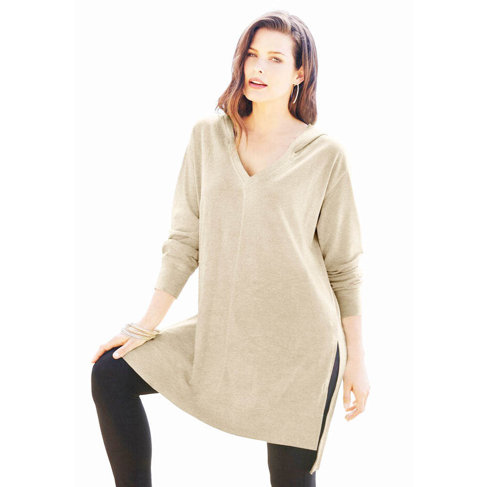 Heather Sand Plus Size Women Tunic Hoodie PSW-8666