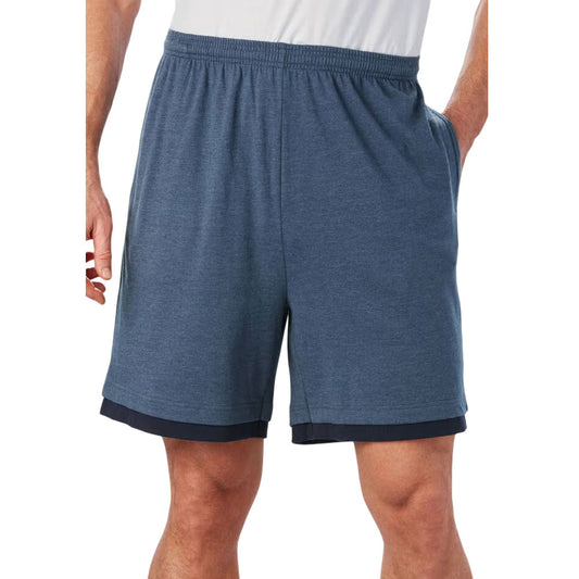 Heather Slate Blue Lightweight Hang-Down Jersey Shorts with a relaxed fit and elastic waistband for casual comfort.