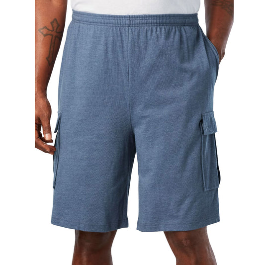 Heather Slate Blue Lightweight Jersey Cargo Shorts with Elastic Waist and Cargo Pockets – Relaxed Fit