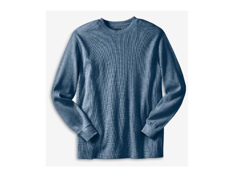 Heather Slate Blue Waffle Knit Thermal CrewNeck T-Shirt PSM-4181