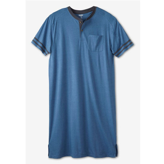 Heather Soft Blue Short Sleeve Henley Nightshirt PSM-7700