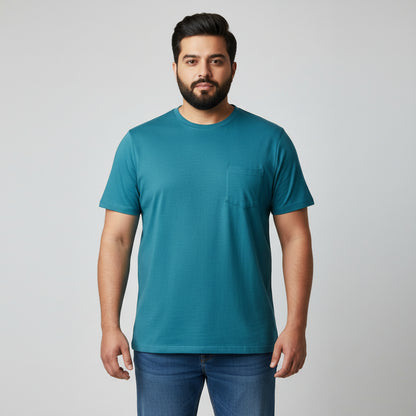 Heather Teal Big & Tall Pocket Crewneck T-Shirt with relaxed fit and chest pocket