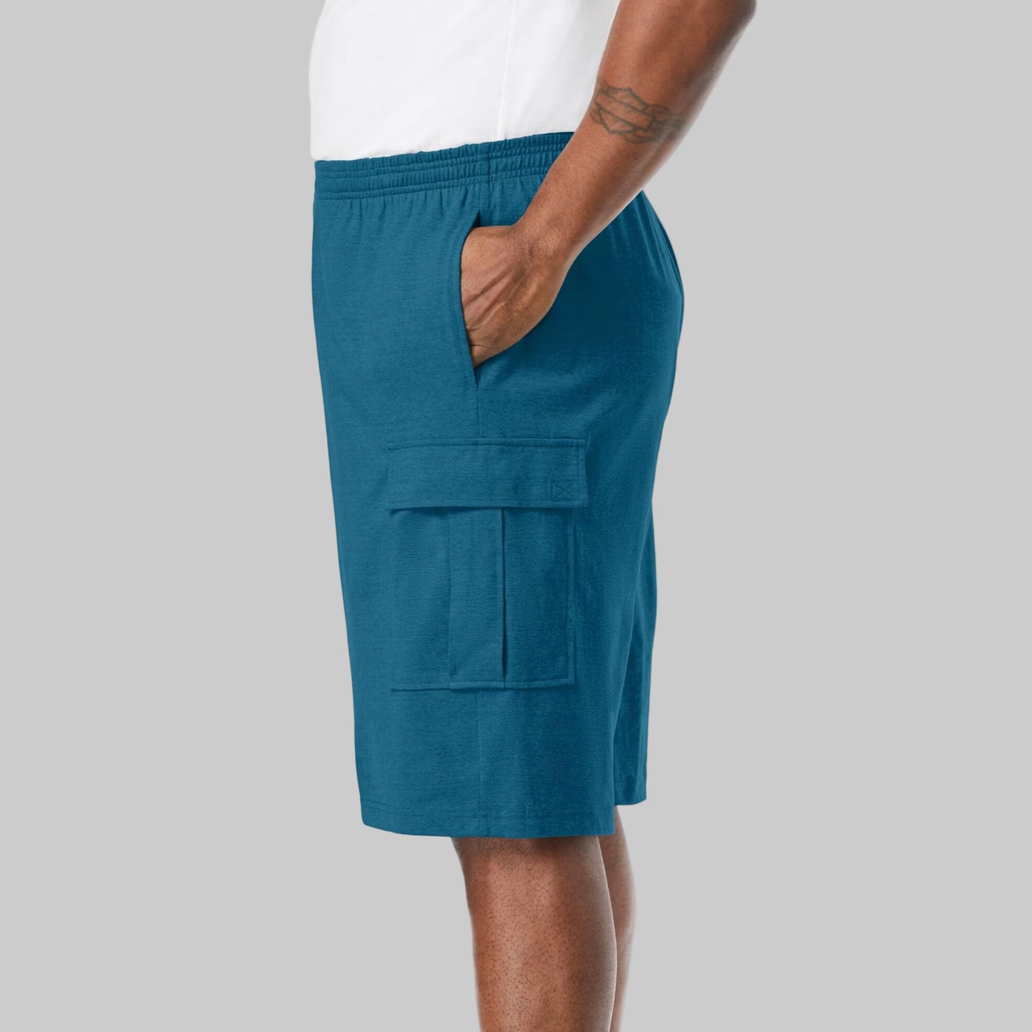 Heather Teal Plus Size Jersey Cargo Shorts PSM-9358