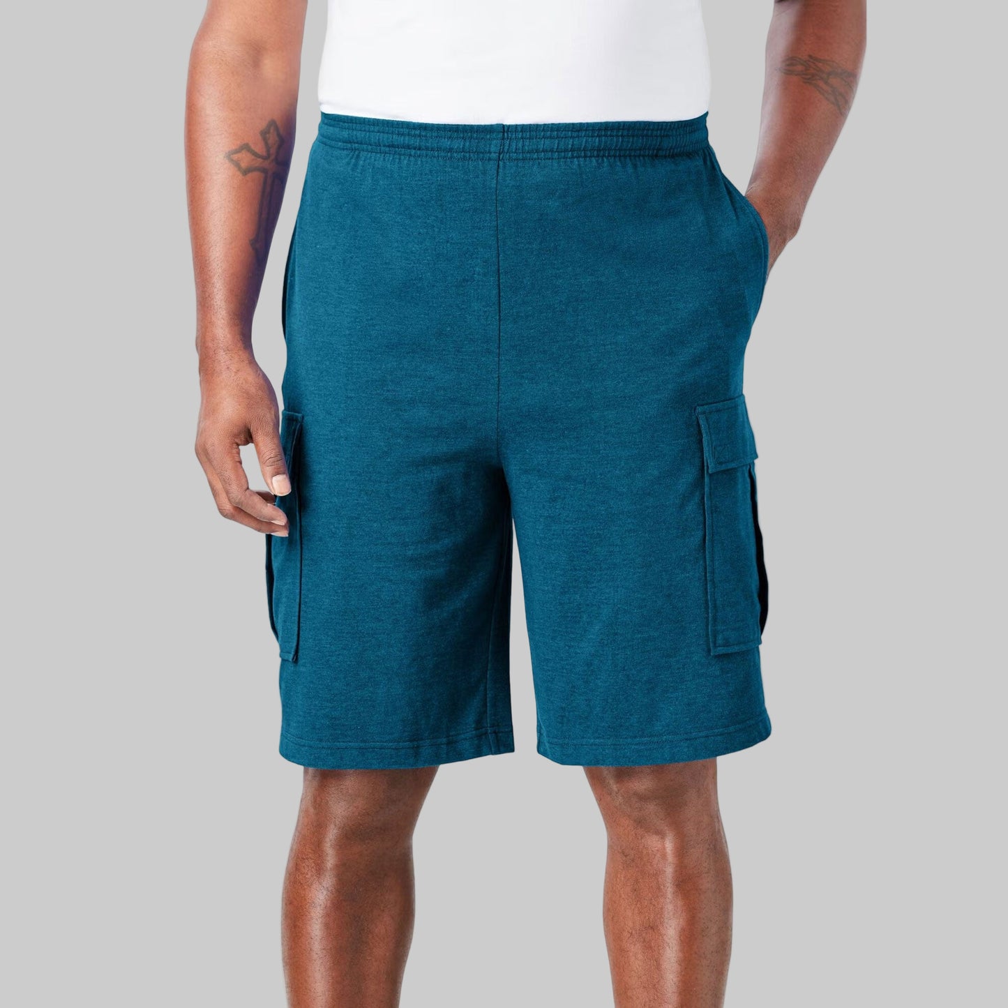 Heather Teal Plus Size Jersey Cargo Shorts PSM-9358