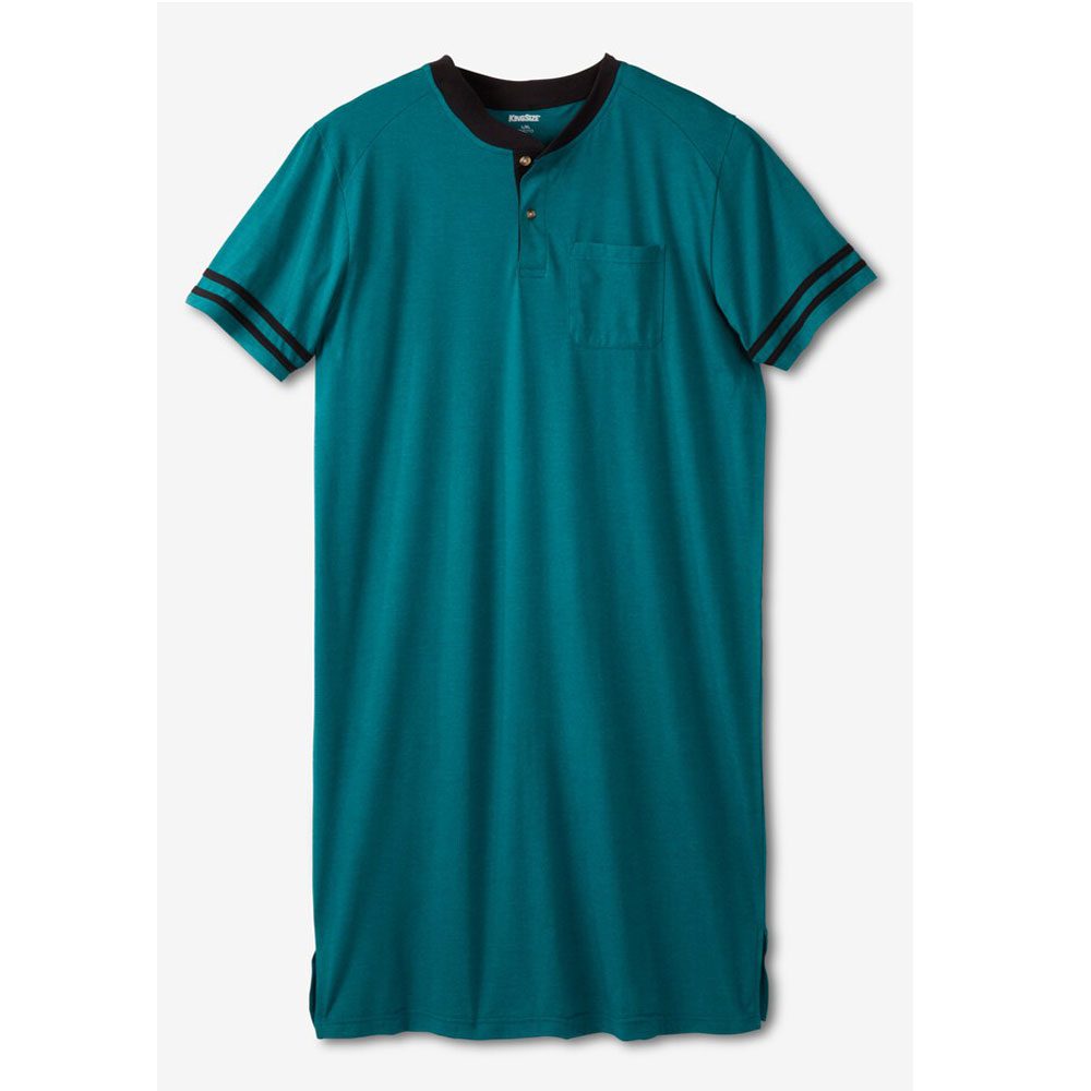 Heather Teal Short Sleeve Henley Nightshirt PSM-7003