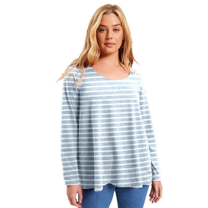 Heather White Stripes Long-Sleeve Swing One T-Shirt PSW-9241