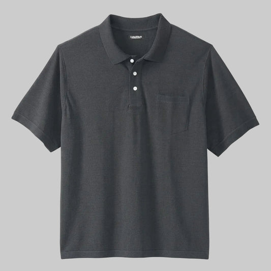 Heather charcoal polo shirt made from comfortable pique polo fabric