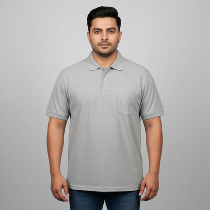 Heather Gray Pique Cotton Polo Shirt with Chest Pocket for Men Front View