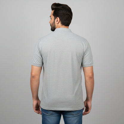 Heather Gray Pique Cotton Polo Shirt with Chest Pocket for Men Front View