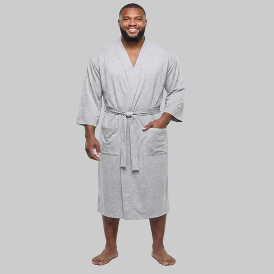 Heather Grey Big & Tall cotton jersey robe for men with a soft, breathable fabric and relaxed fit for comfortable everyday loungewear.