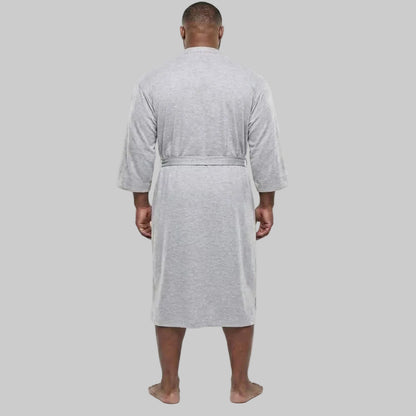 Heather Grey Big & Tall cotton jersey robe for men with a soft, breathable fabric and relaxed fit for comfortable everyday loungewear.