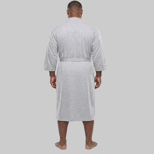 Heather Grey Big & Tall cotton jersey robe for men with a soft, breathable fabric and relaxed fit for comfortable everyday loungewear.