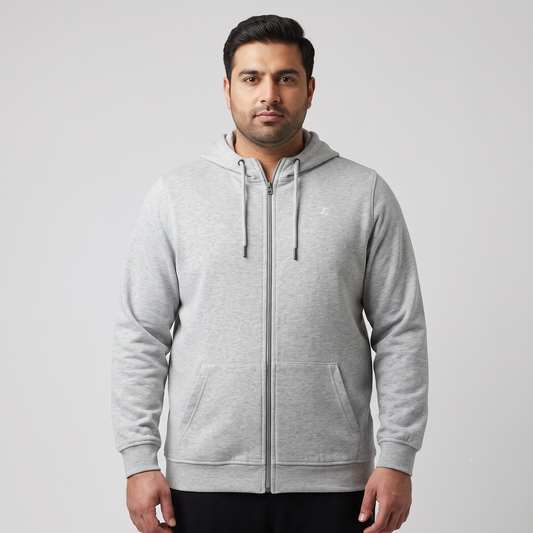 Heather Grey Fleece Big Size Zipper Hoodie PSM-4236