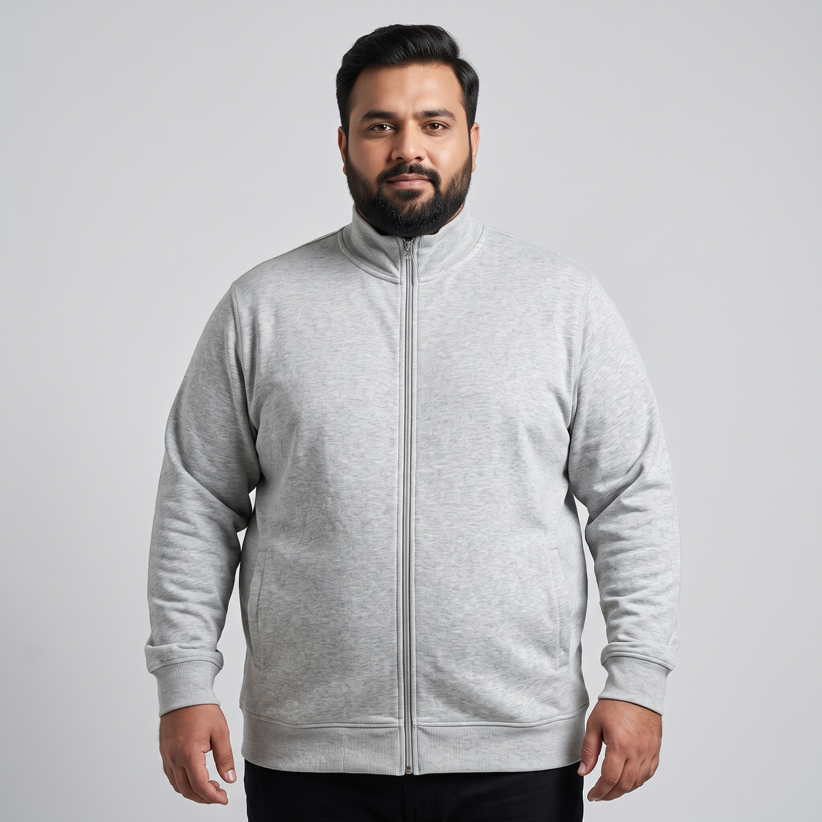 Heather Grey Plain Long Sleeve Zipper Fleece Sweatshirt PSM-8924