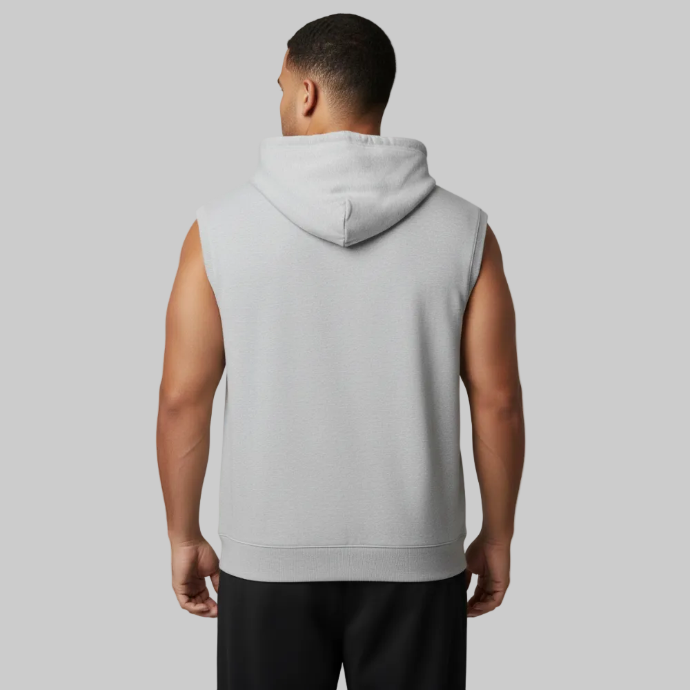 Heather Grey Plus Size Sleeveless Zip-Up Fleece Hoodie PSM-10528