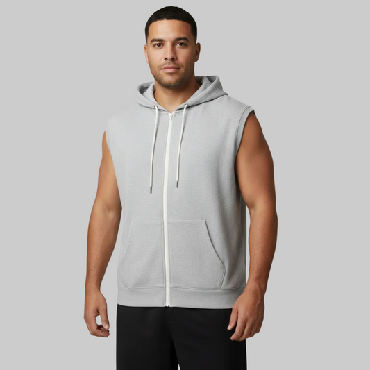 Heather Grey Plus Size Sleeveless Zip-Up Fleece Hoodie PSM-10528