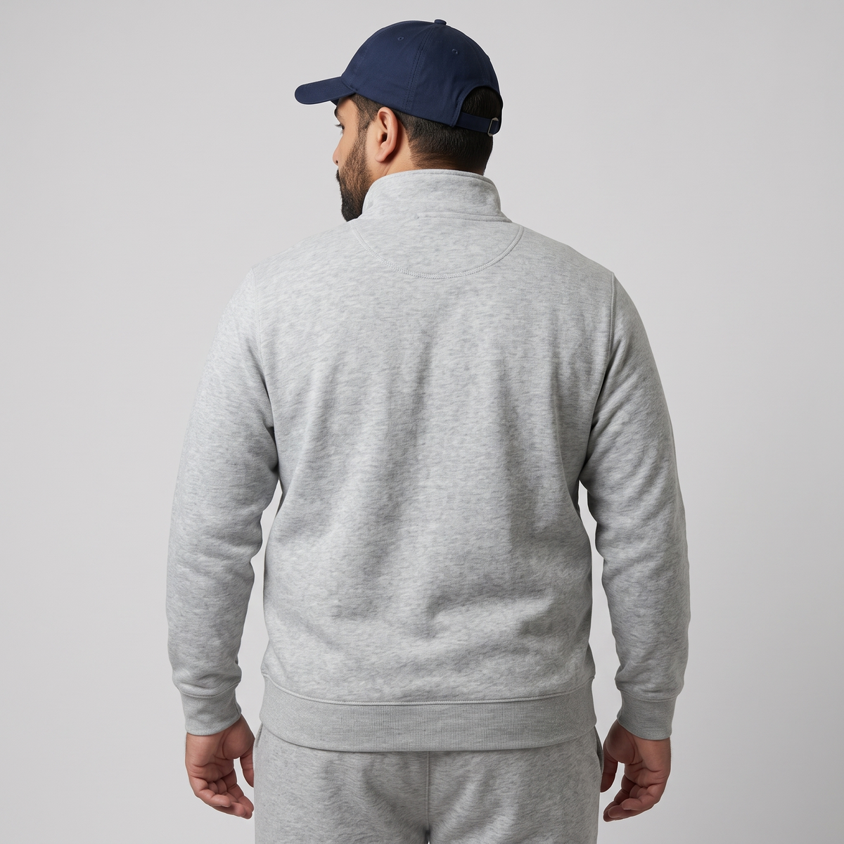 Heather Grey Zip-Up Trucker Collar Fleece Sweatshirt PSM-8925