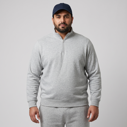 Heather Grey Zip-Up Trucker Collar Fleece Sweatshirt PSM-8925