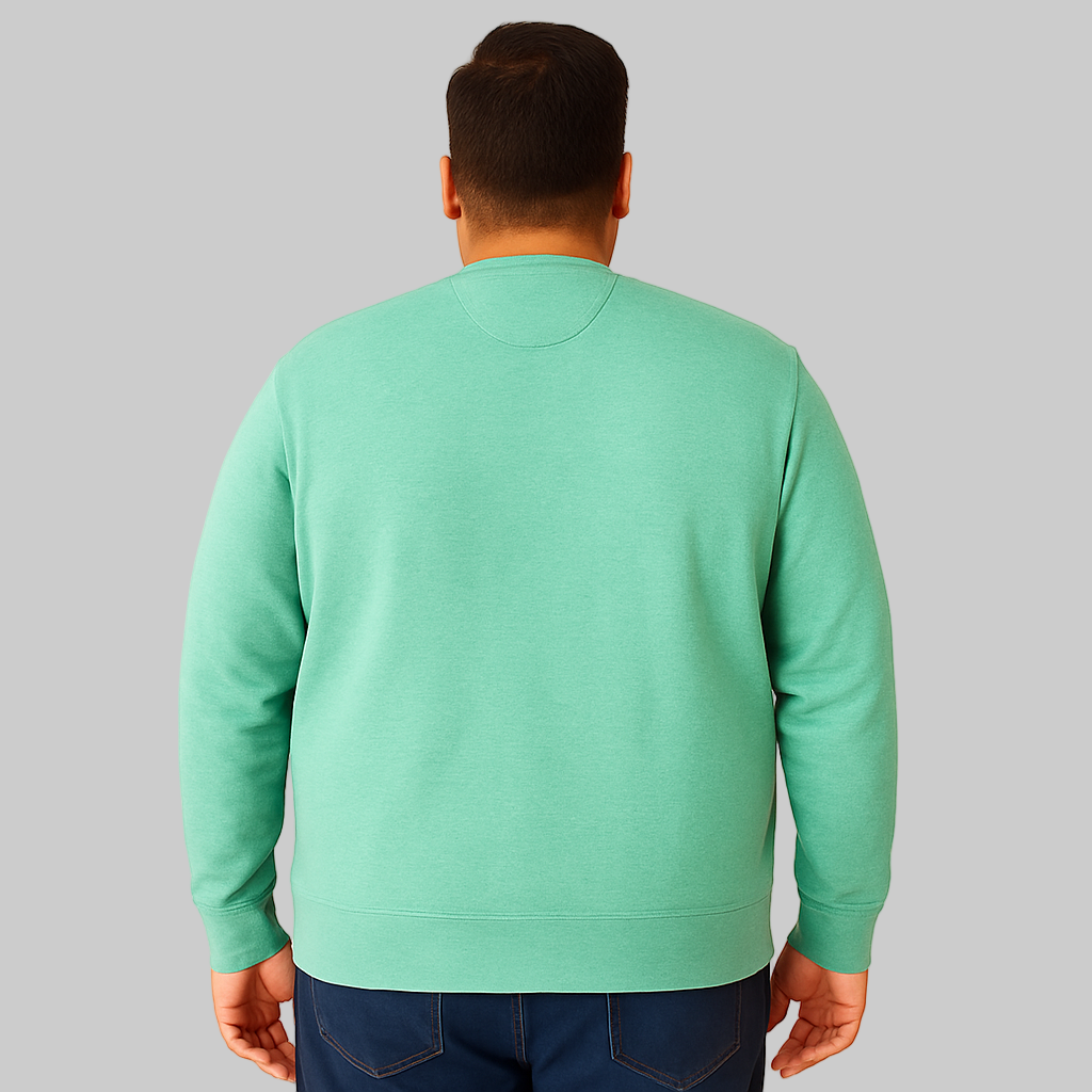 Heather Sea Green Fleece Crewneck Sweatshirt for men with ribbed cuffs and hem — soft cotton-blend casual pullover.
