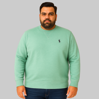 Heather Sea Green Fleece Crewneck Sweatshirt for men with ribbed cuffs and hem — soft cotton-blend casual pullover.