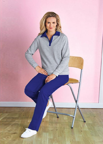 Heather grey color-blocked fleece lounge set with knit top and elastic waist pull-on pants.