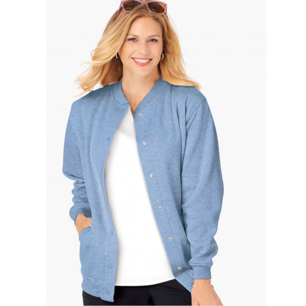 Heathered Blue Fleece Cardigan Sweater PSW-8750