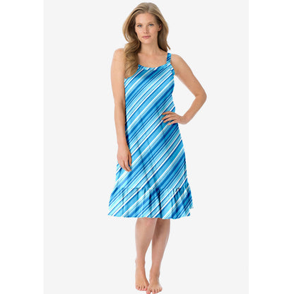 Paradise Blue Multi Stripe Sleeveless Knit Chemise Sleepshirt PSW-8480