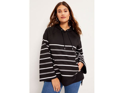 Horizontal Stripe Bell-Sleeve French Terry Sweatshirt PSW-7574