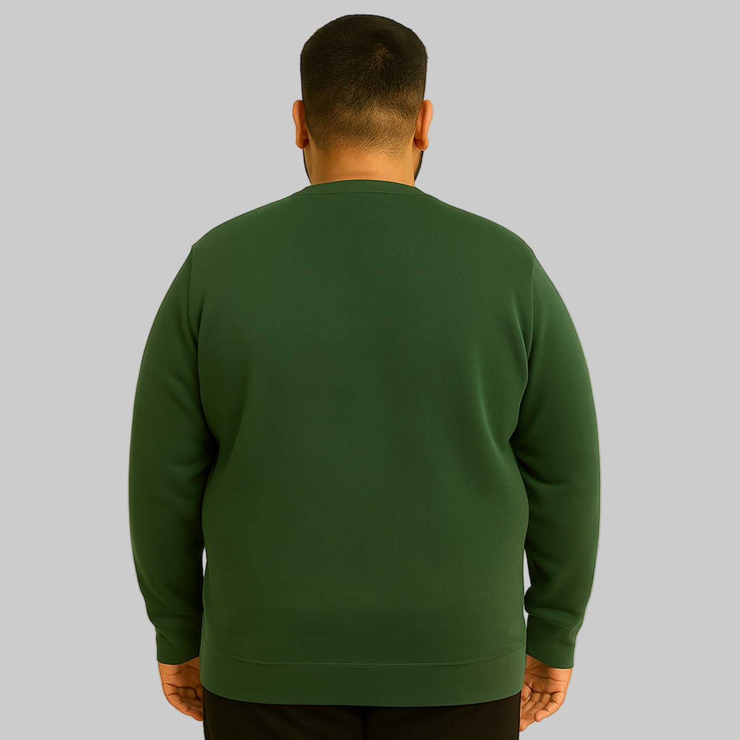 Hunter green athletic fleece crewneck sweatshirt with long sleeves, classic fit, and small vintage-style logo displayed on a studio background.