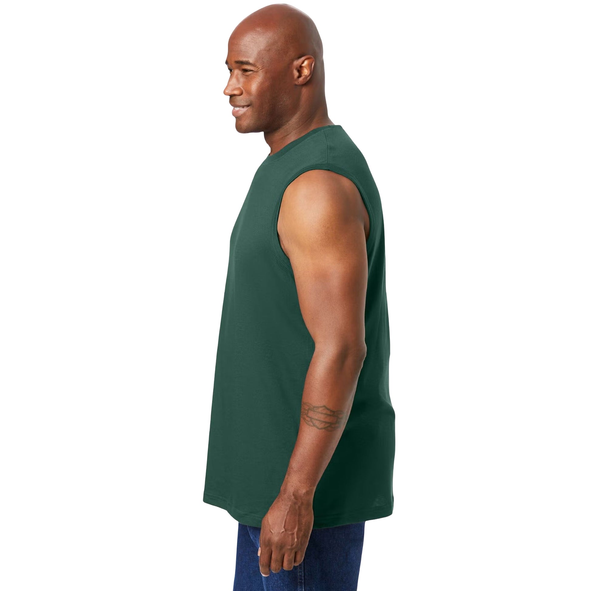 Hunter Green Big & Tall Muscle T-Shirt – Sleeveless Cotton Blend Tee