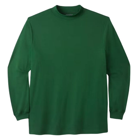 Hunter green mock neck cotton t-shirt for men with relaxed fit and elevated neckline
