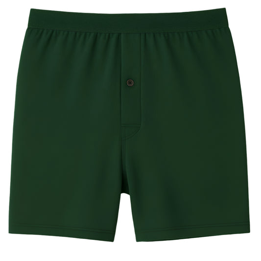 Hunter Green Button-Fly Cotton Boxer Shorts – Classic Relaxed Fit for Men