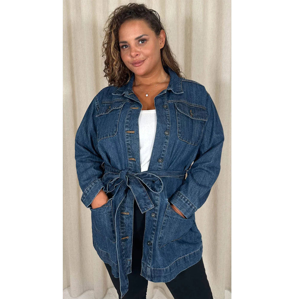 Indigo Blue Denim Without Belt Long Sleeve B Grade Jacket PSW-8868B