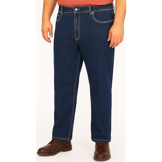 Indigo Blue Stretch Denim Jeans with belt loops and button fly