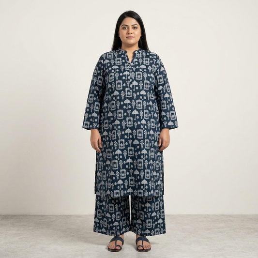 Indigo Motif Lawn Co-ord Set PSW-11134